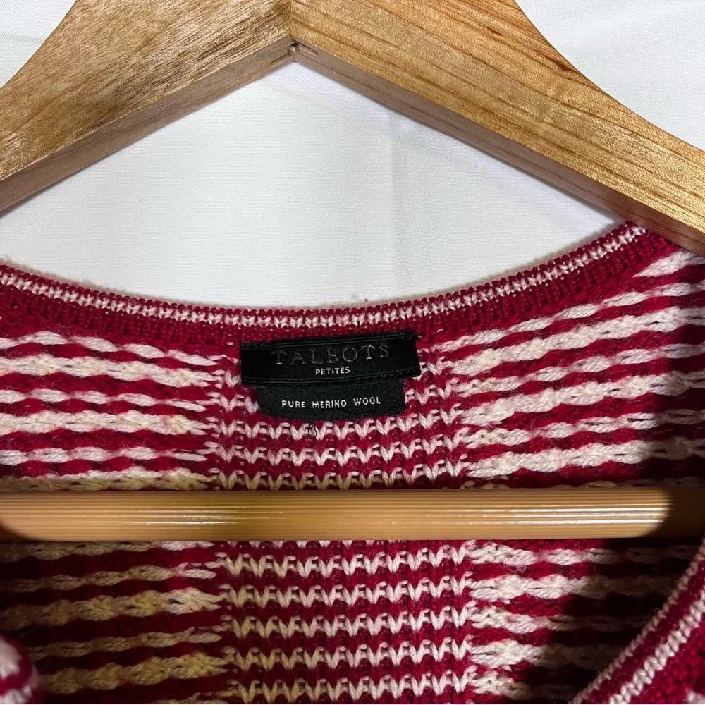 TALBOTS 100% Merino Wool Checkered Knit Cardigan Sweater Large Festive Holiday‎